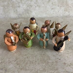 Vintage set of 8 Miniature Wooden Angel Musicians Japan